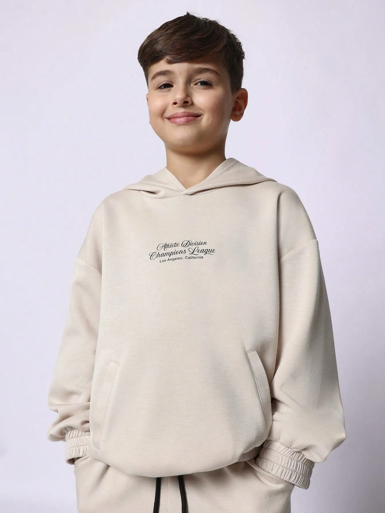 Tween Boys Comfy Overhead Hoodie With Embroidery And Slim Fit Jogger 2 Piece Set