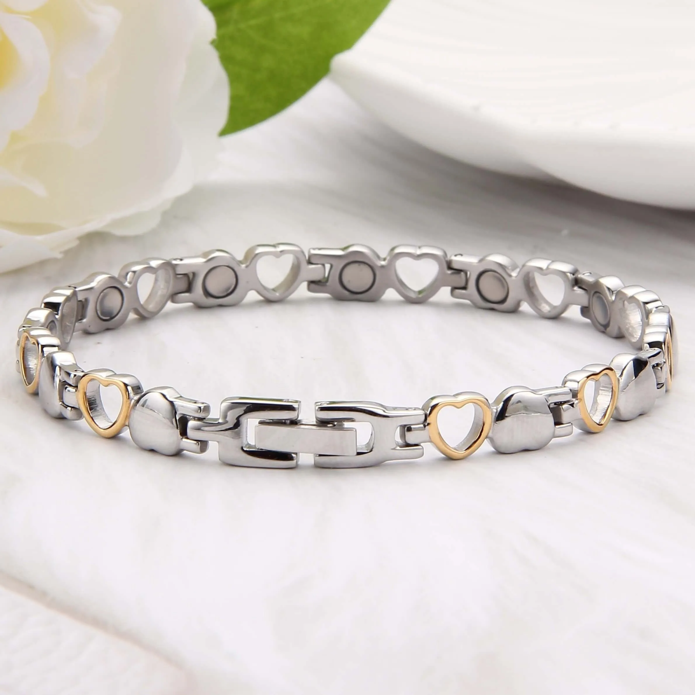 Ultra Strength Magnetic Stainless Steel Adjustable Bracelet for Women - Elegant Jewelry Gift with Silver and Gold Plating - Durable, Water Resistant, and Hypoallergenic Accessory