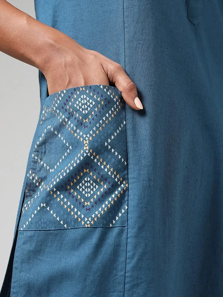 Utsa Blue Geometric Printed Straight Kurta