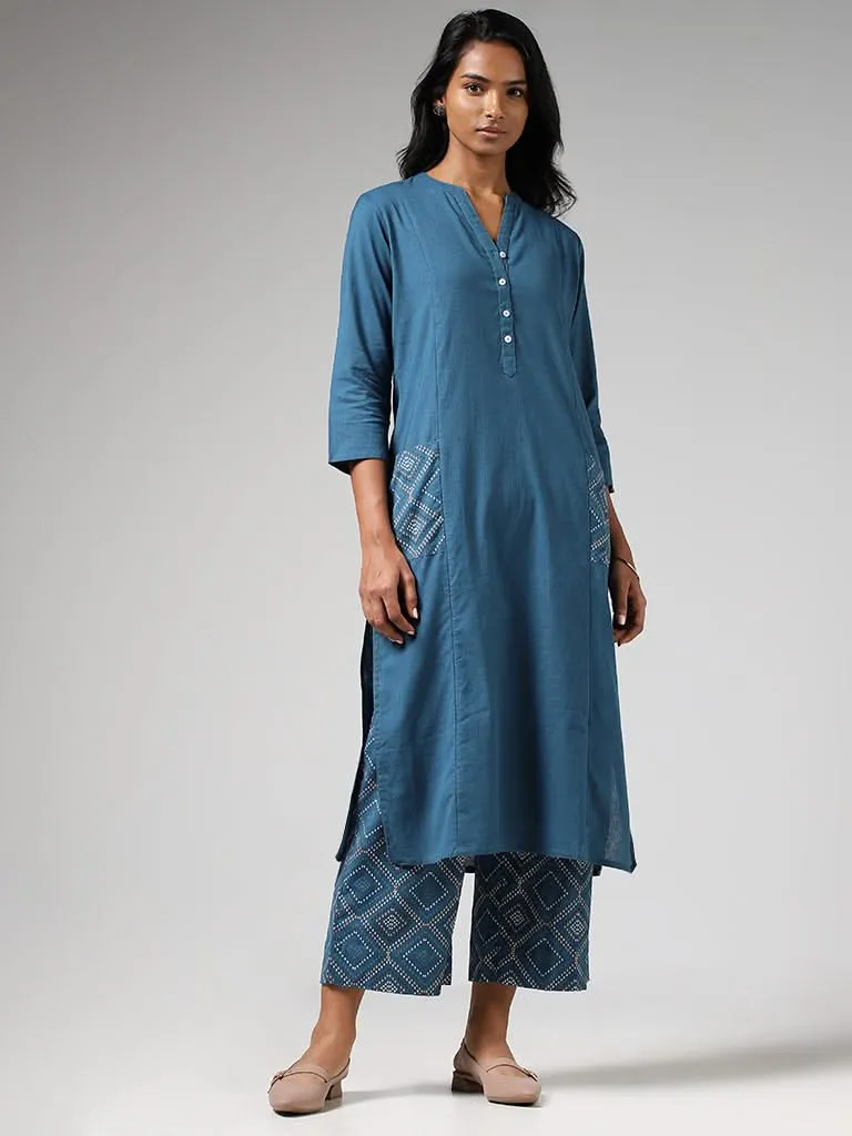 Utsa Blue Geometric Printed Straight Kurta