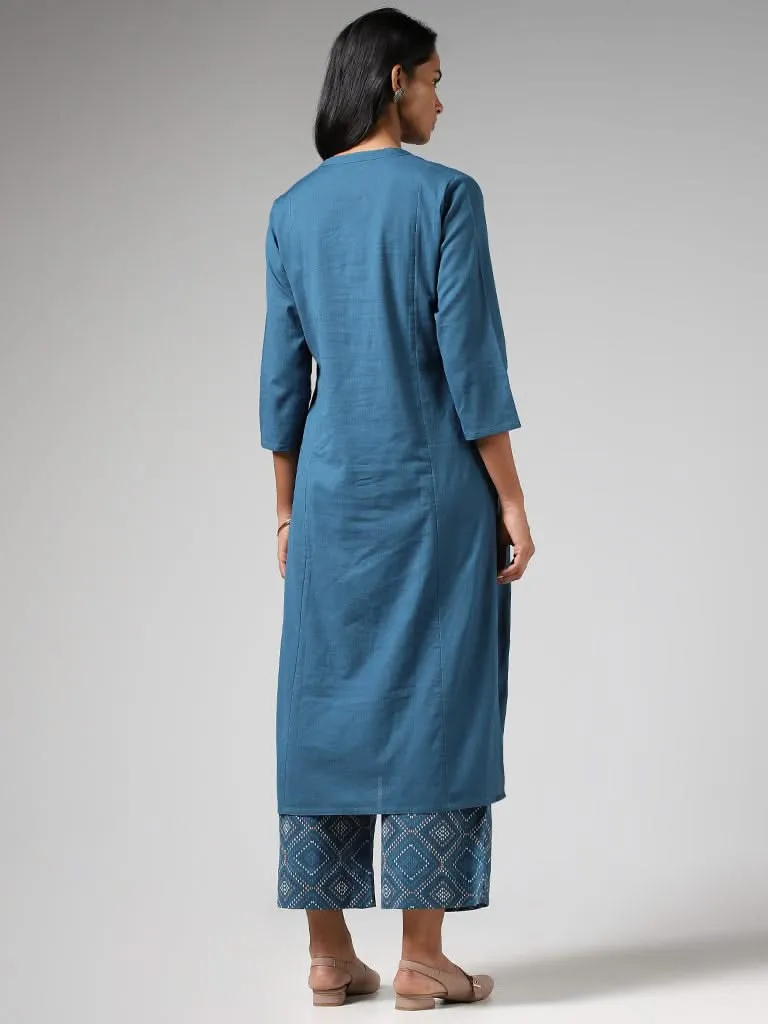 Utsa Blue Geometric Printed Straight Kurta