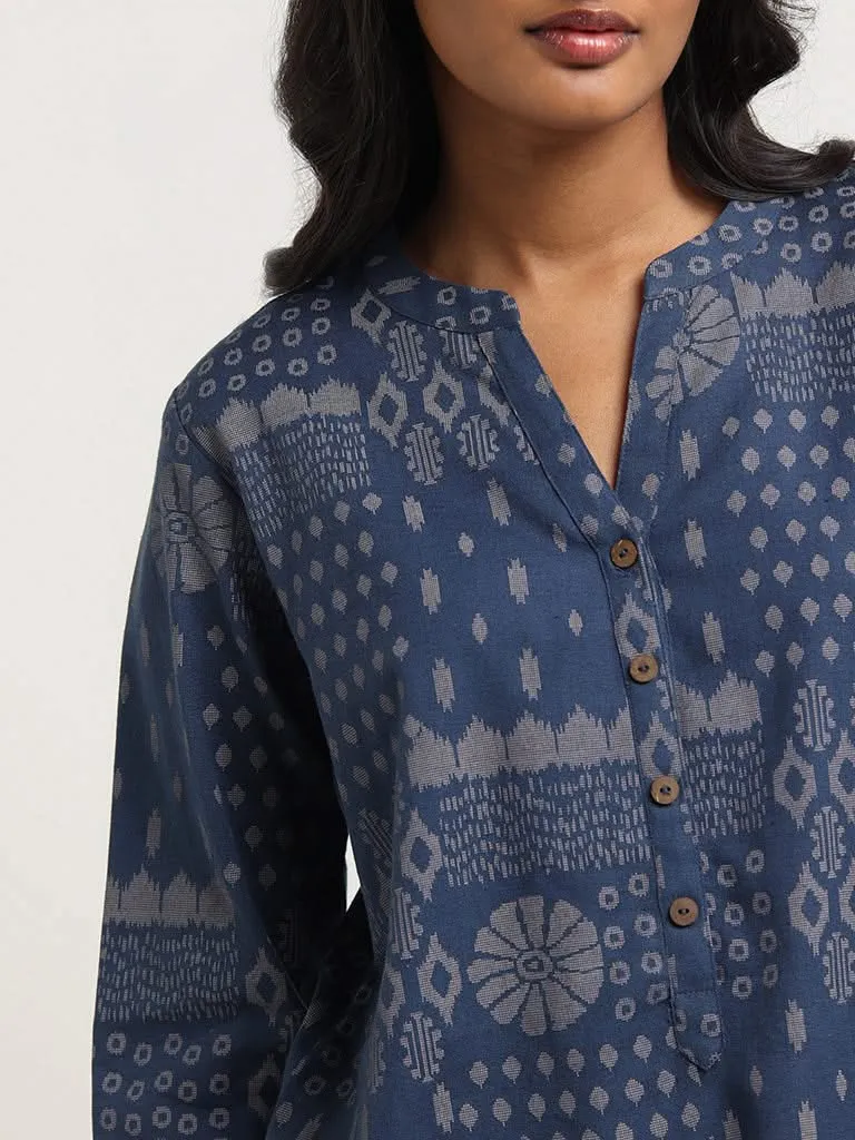 Utsa Indigo Printed Cotton Kurti