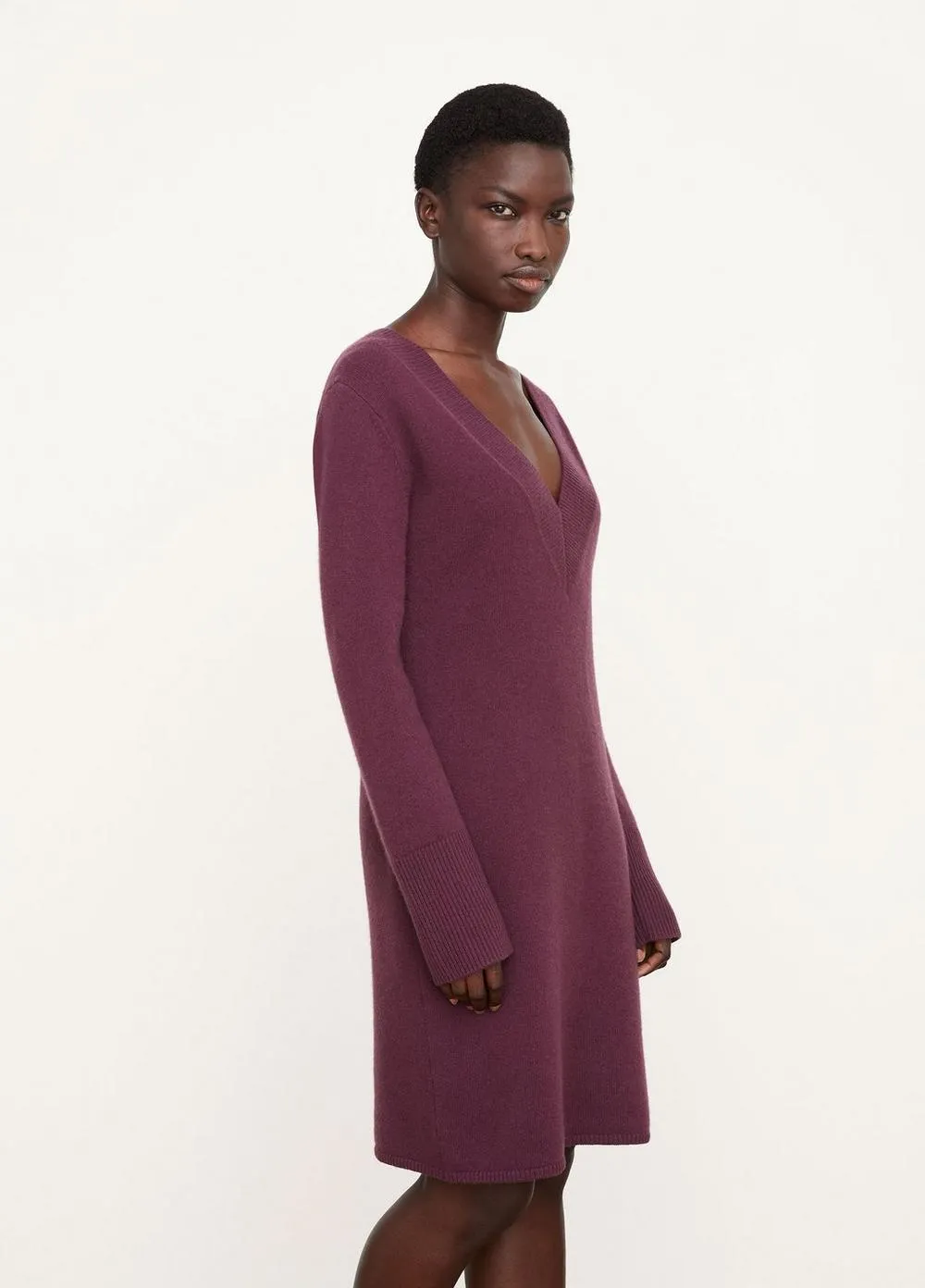 V-Neck Dress Sweater Dress in Plum Night