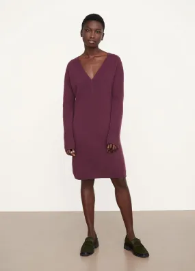 V-Neck Dress Sweater Dress in Plum Night