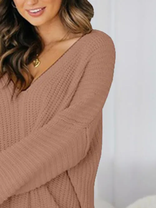 V-Neck Long Sleeve Mini Sweater Dress