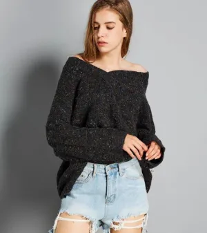 V Neck Short loose Women Winter Autumn Tops Woolen Knit Sweater