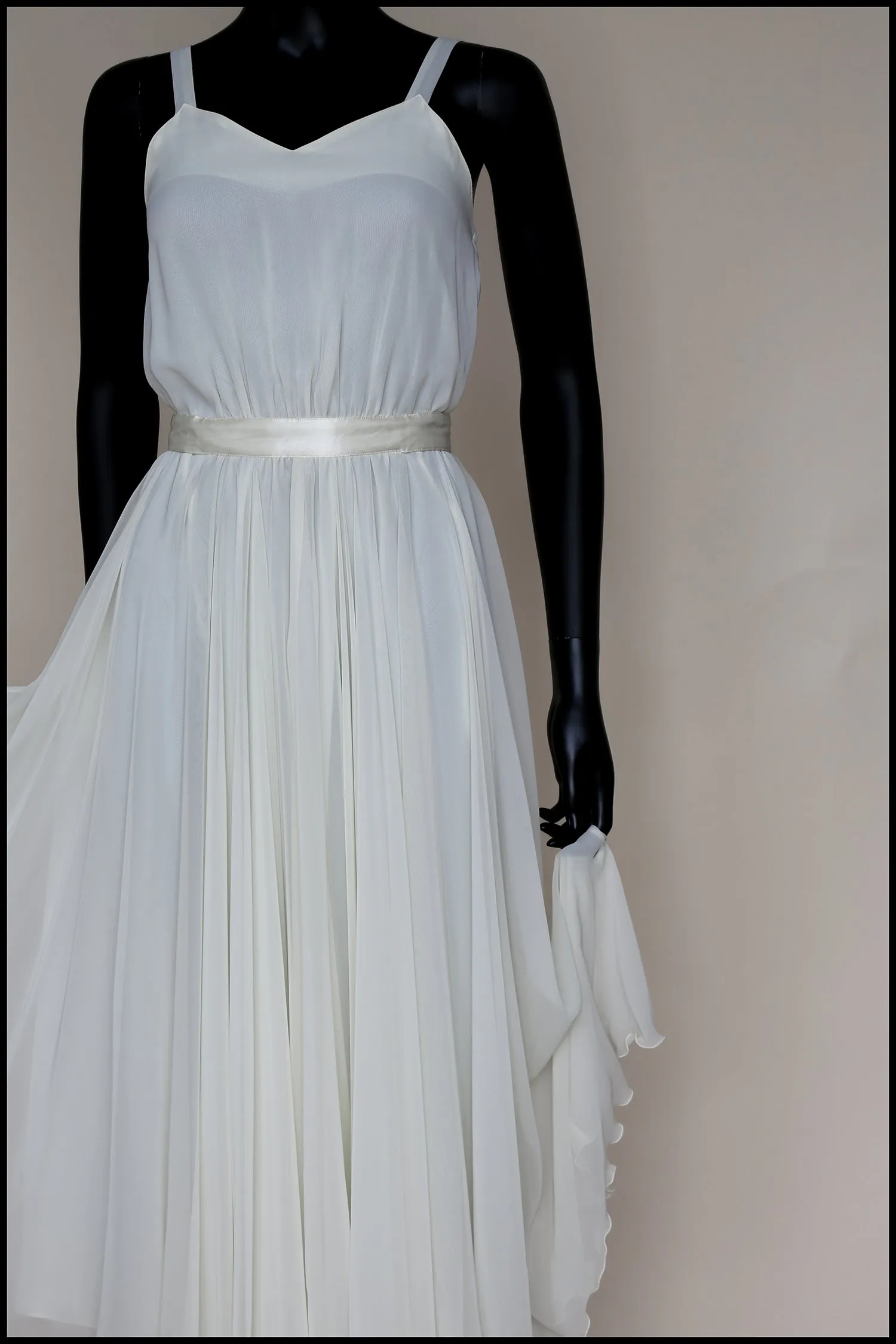 Vintage 1970s Ivory Chiffon Flared Midi Dress