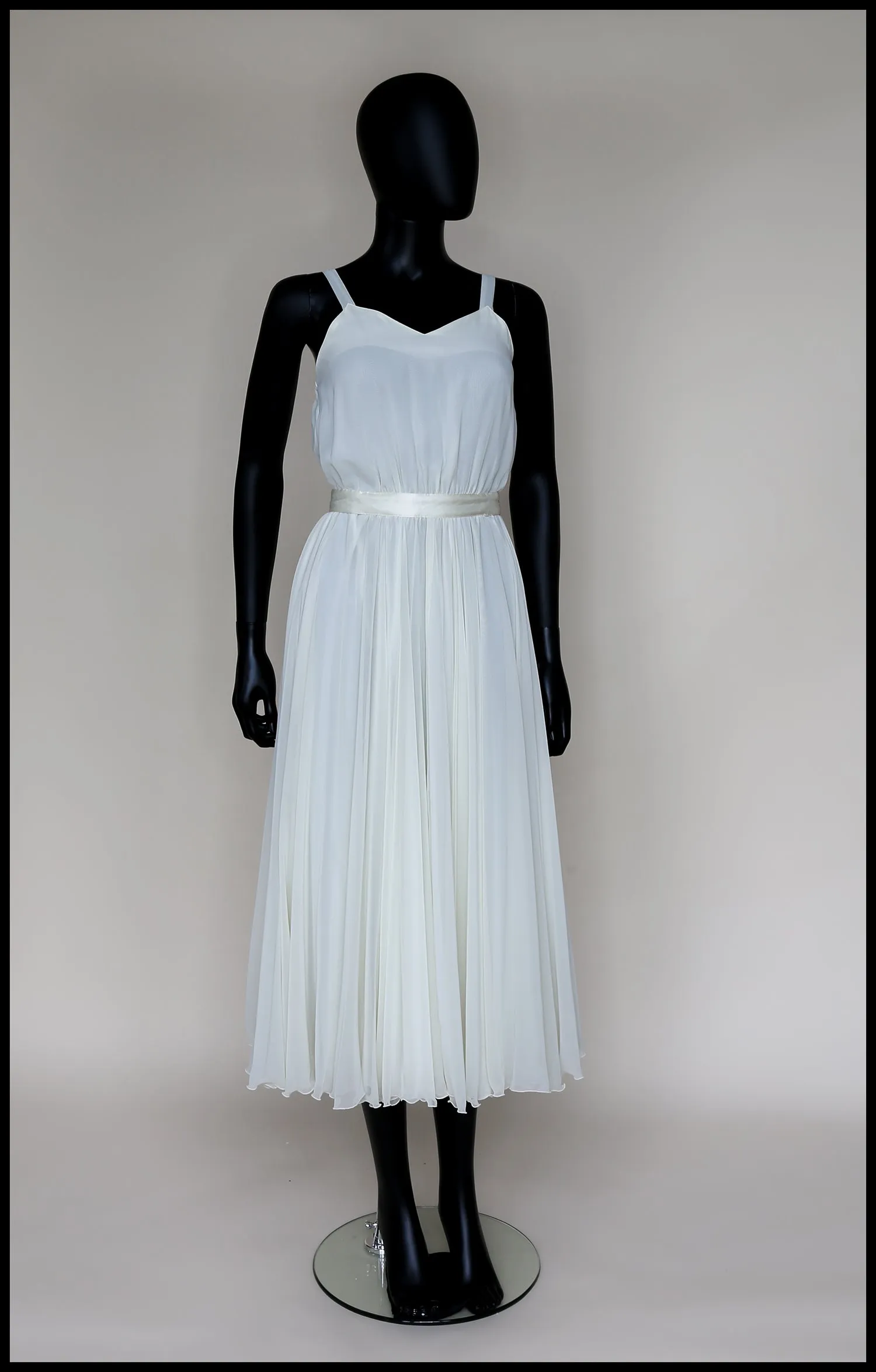 Vintage 1970s Ivory Chiffon Flared Midi Dress