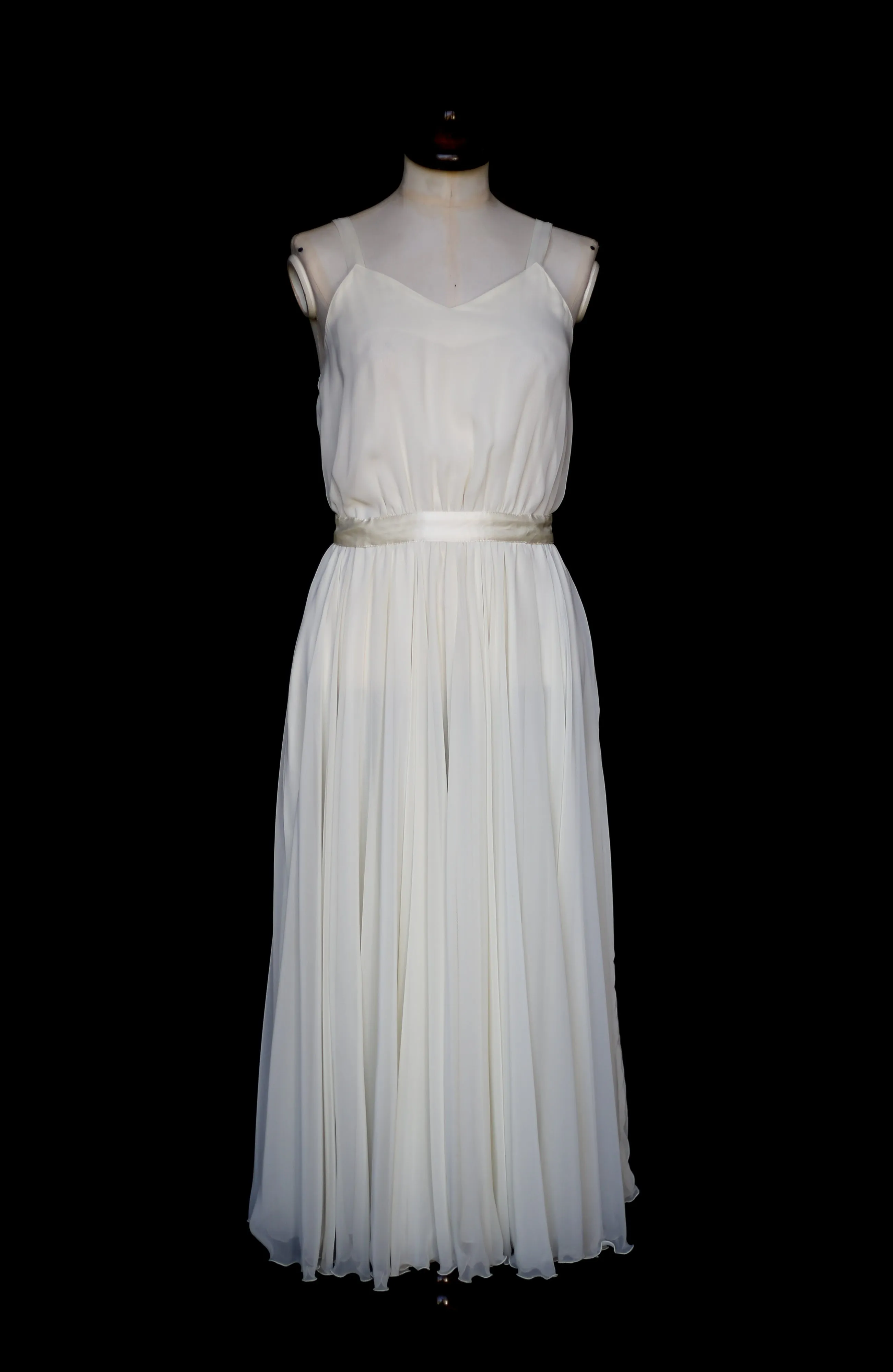 Vintage 1970s Ivory Chiffon Flared Midi Dress