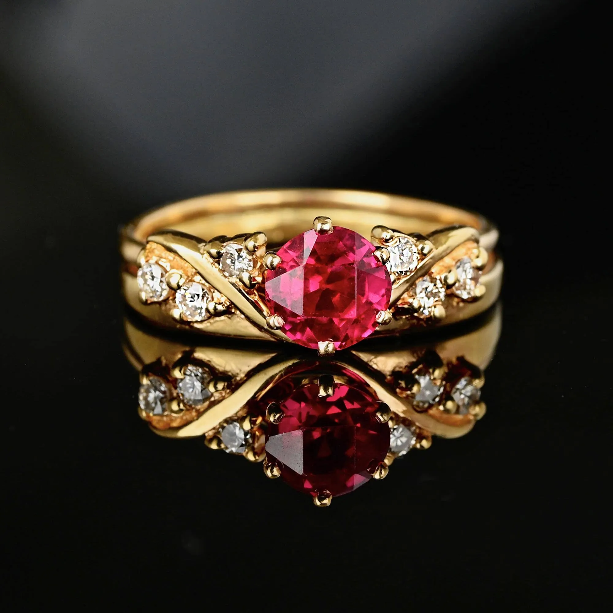 Vintage Ruby Solitaire Diamond Jacket Ring in 14K Gold