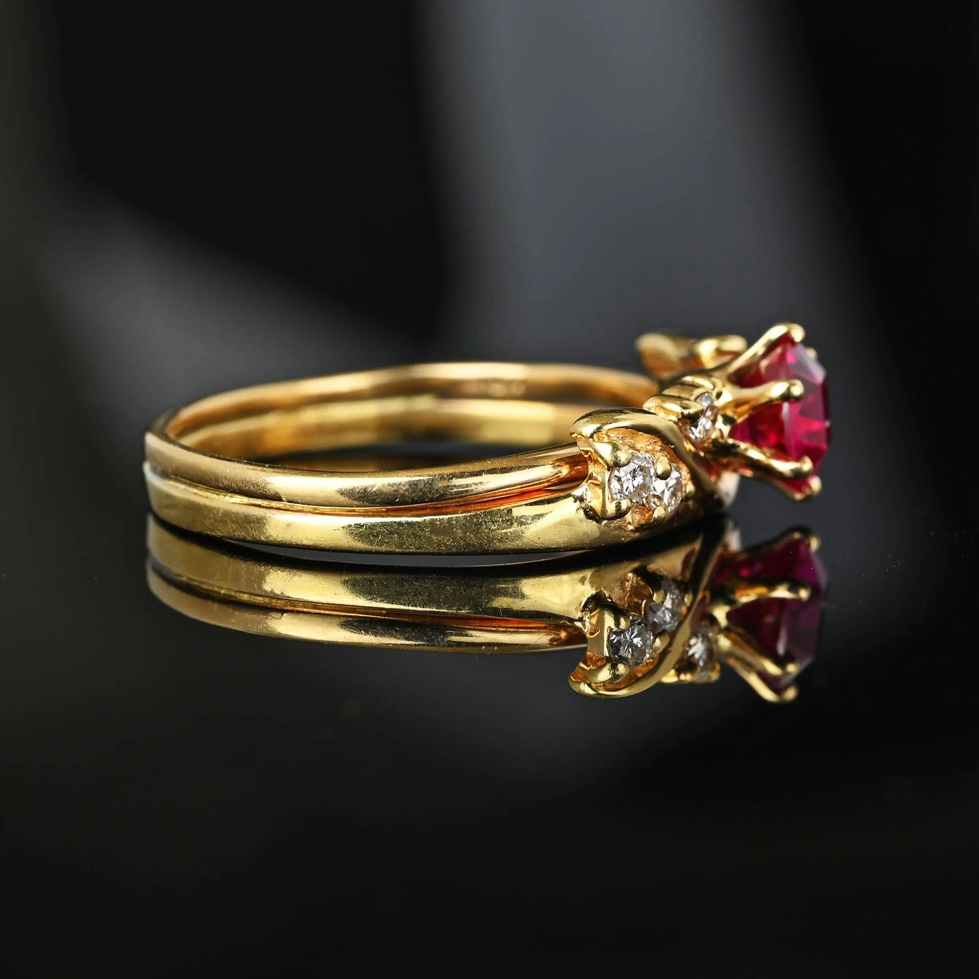 Vintage Ruby Solitaire Diamond Jacket Ring in 14K Gold