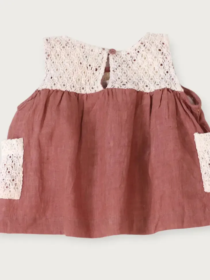 VIV Mirabelle Linen Crocheted Baby Dress