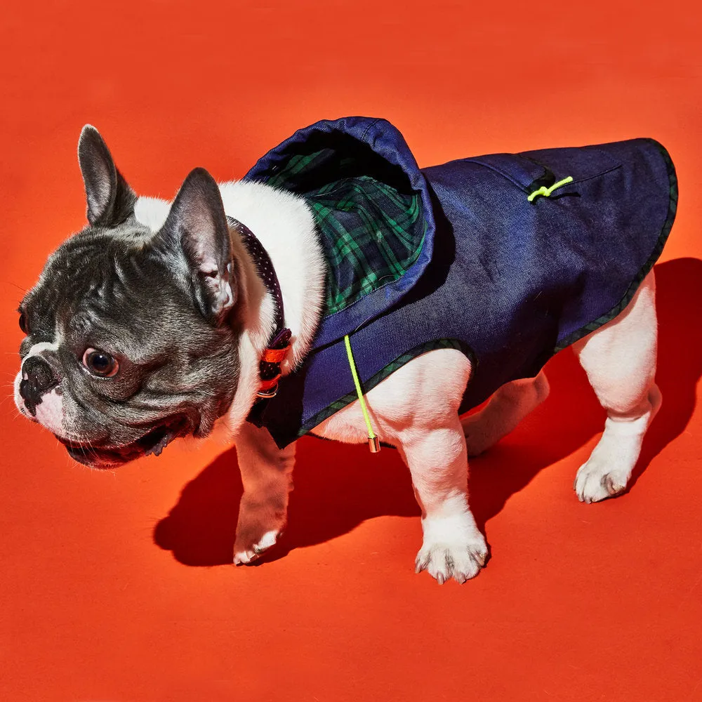 WARE OF THE DOG | Blue Anorak Raincoat with Tartan Trim