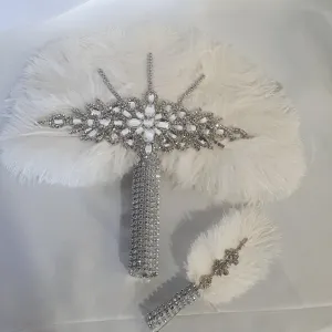 Wedding feather fan & buttonhole set, brides 16" ostrich fan, wedding hand fan any colour as custom made