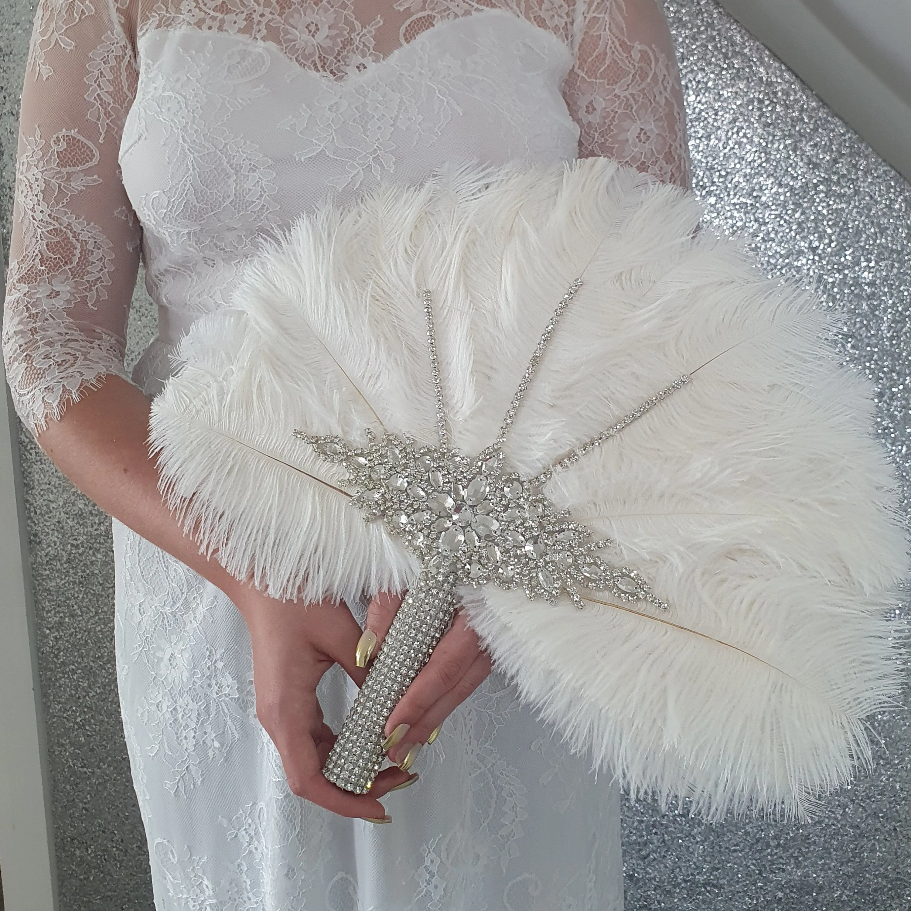 Wedding feather fan & buttonhole set, brides 16" ostrich fan, wedding hand fan any colour as custom made