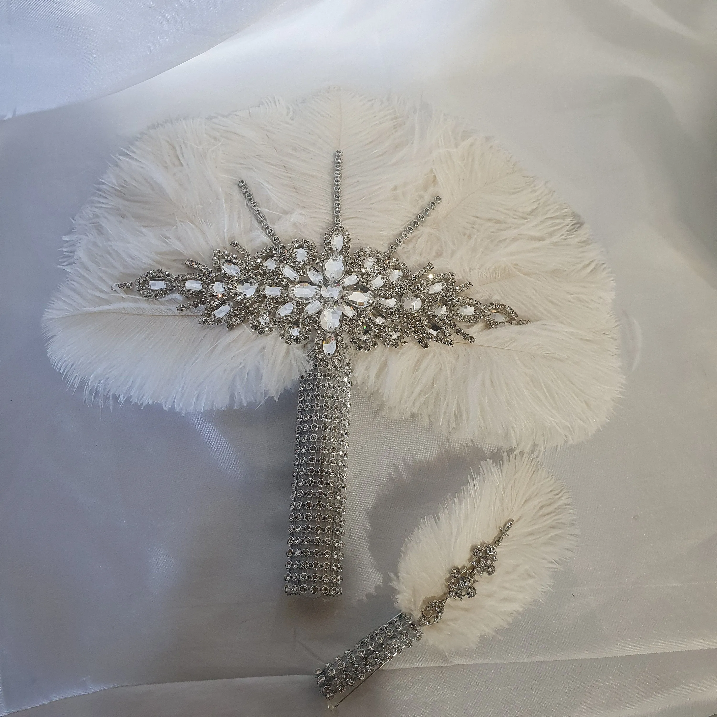 Wedding feather fan & buttonhole set, brides 16" ostrich fan, wedding hand fan any colour as custom made