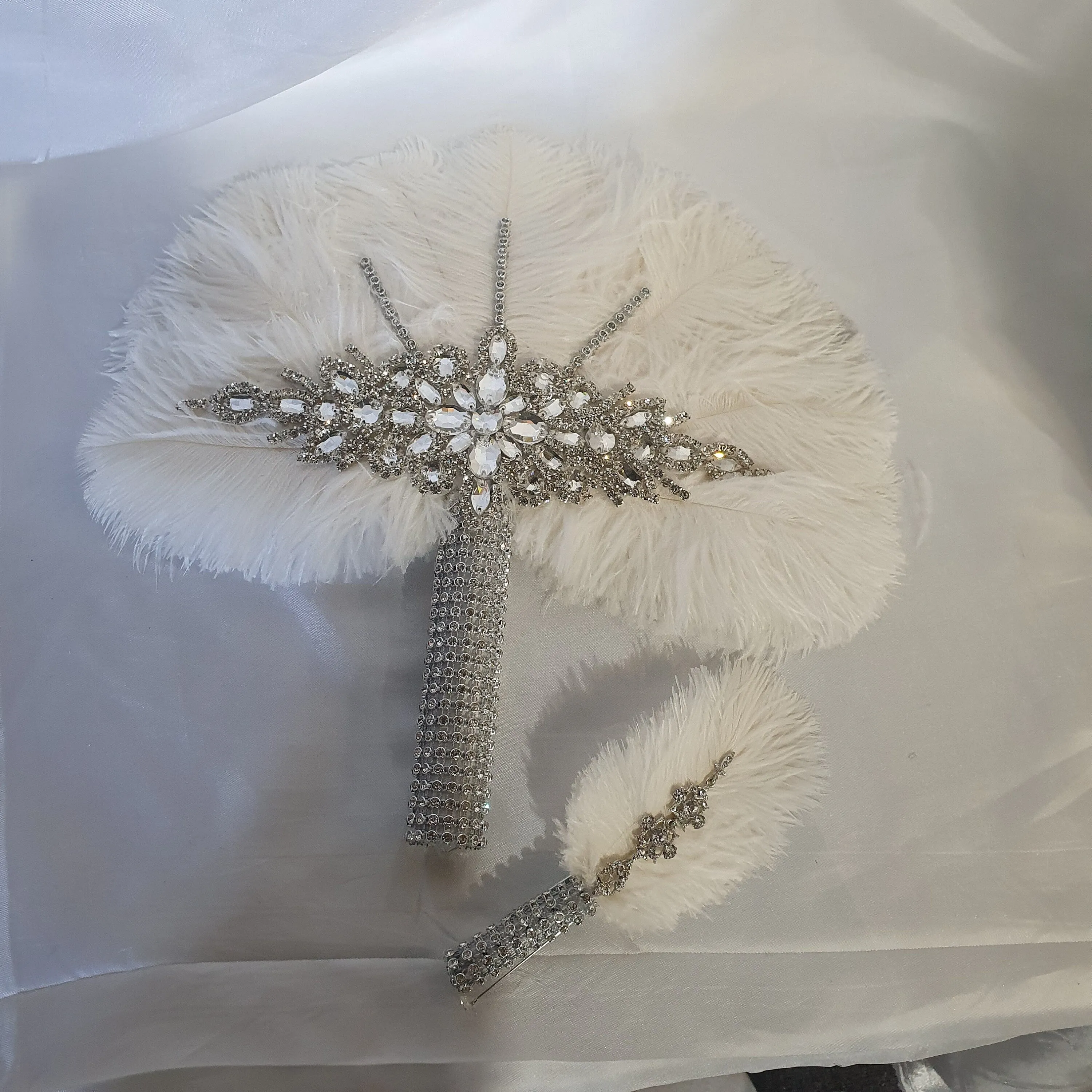 Wedding feather fan & buttonhole set, brides 16" ostrich fan, wedding hand fan any colour as custom made