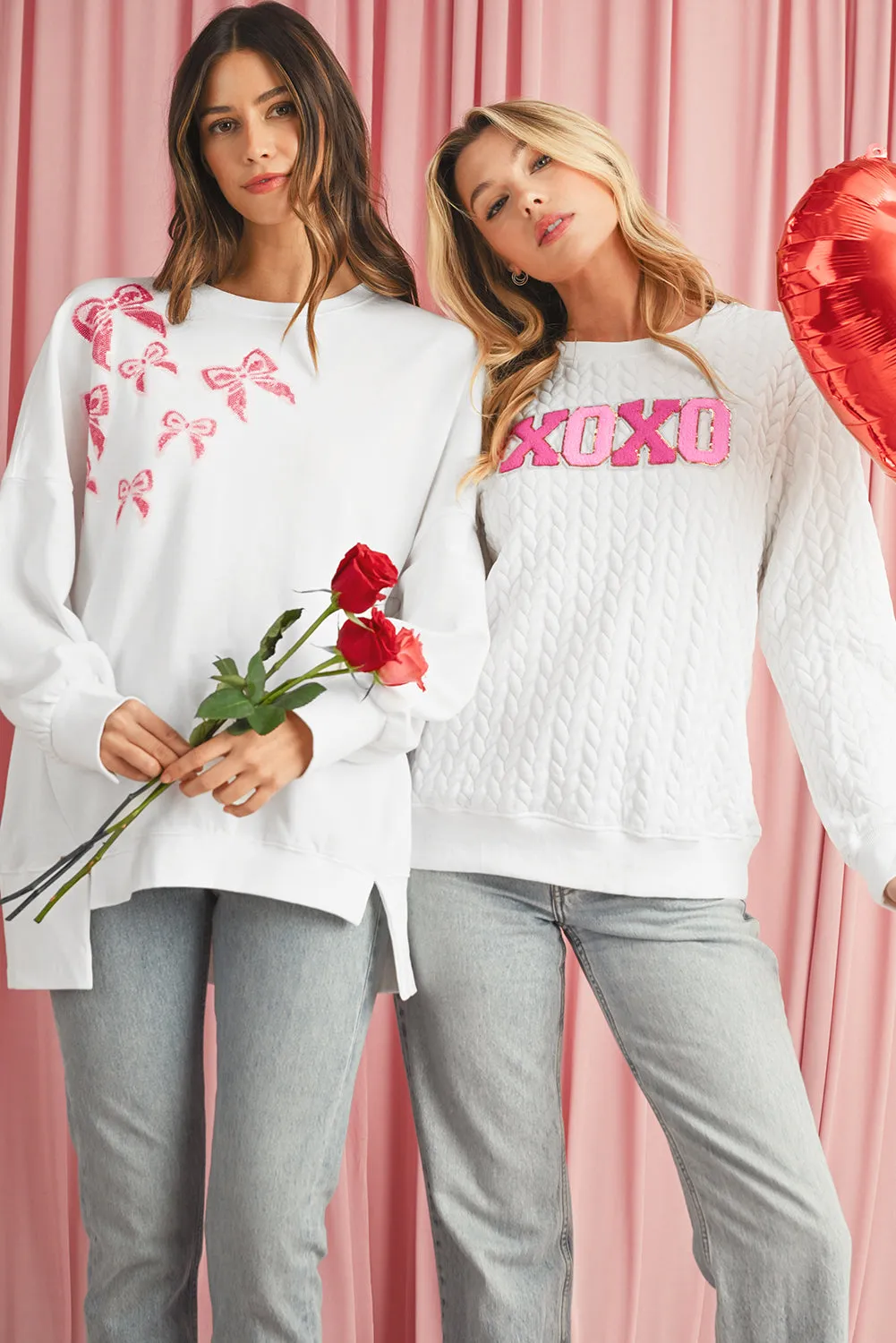 White Merry and Bright Quilted Sweatshirt