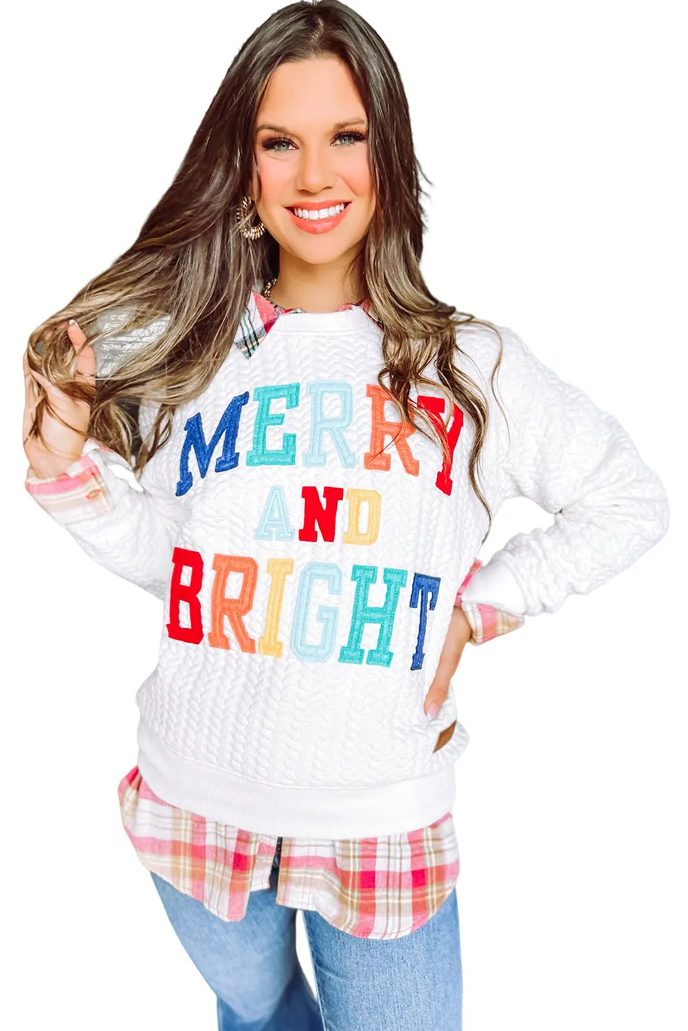 White Merry and Bright Quilted Sweatshirt