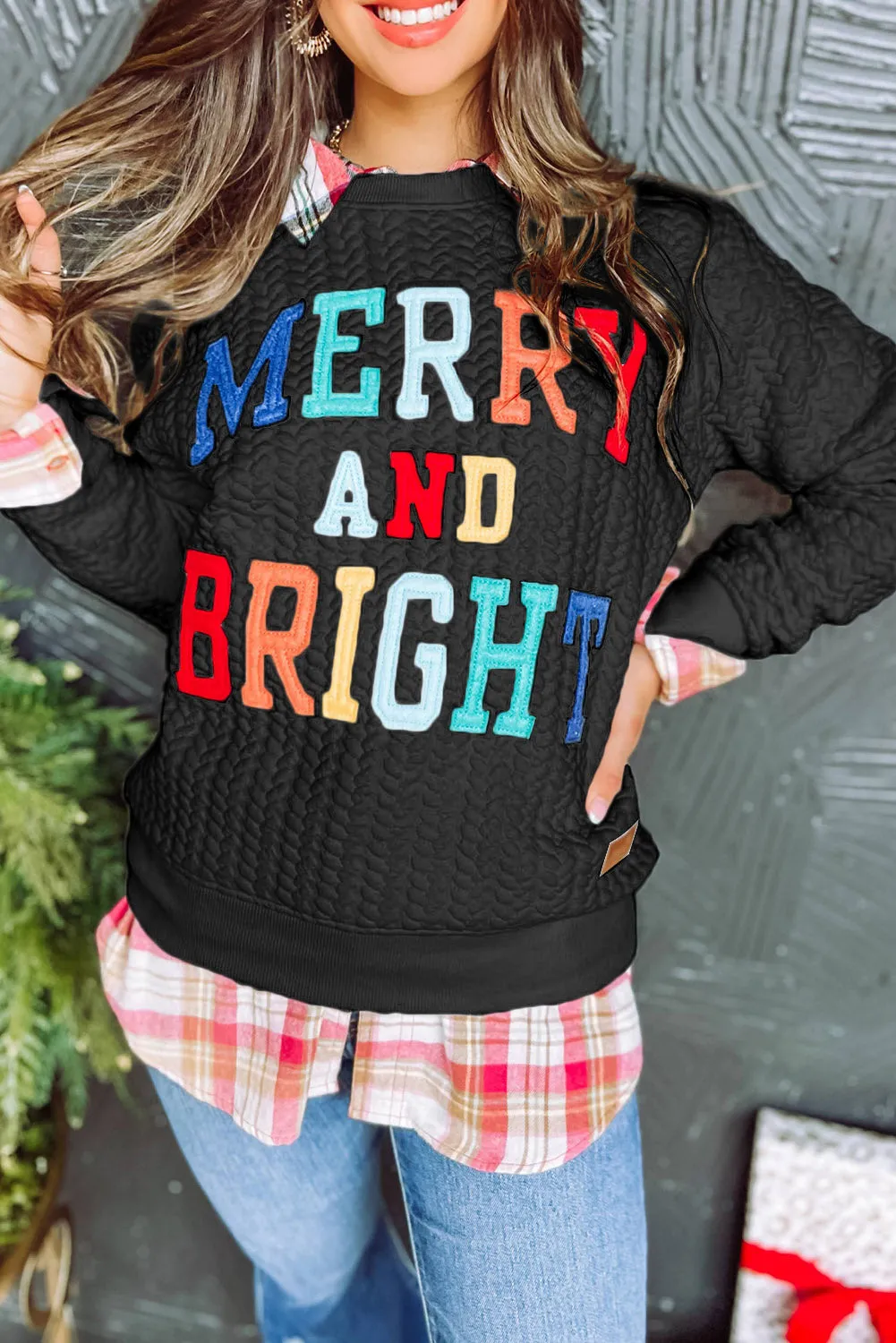 White Merry and Bright Quilted Sweatshirt