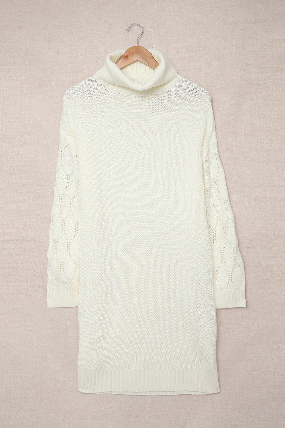 White Plain Turtleneck Sweater Dress with Slits