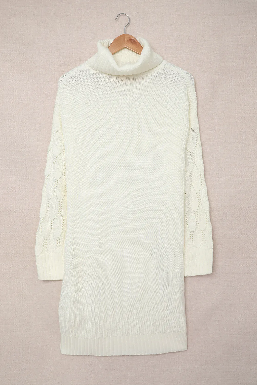 White Plain Turtleneck Sweater Dress with Slits