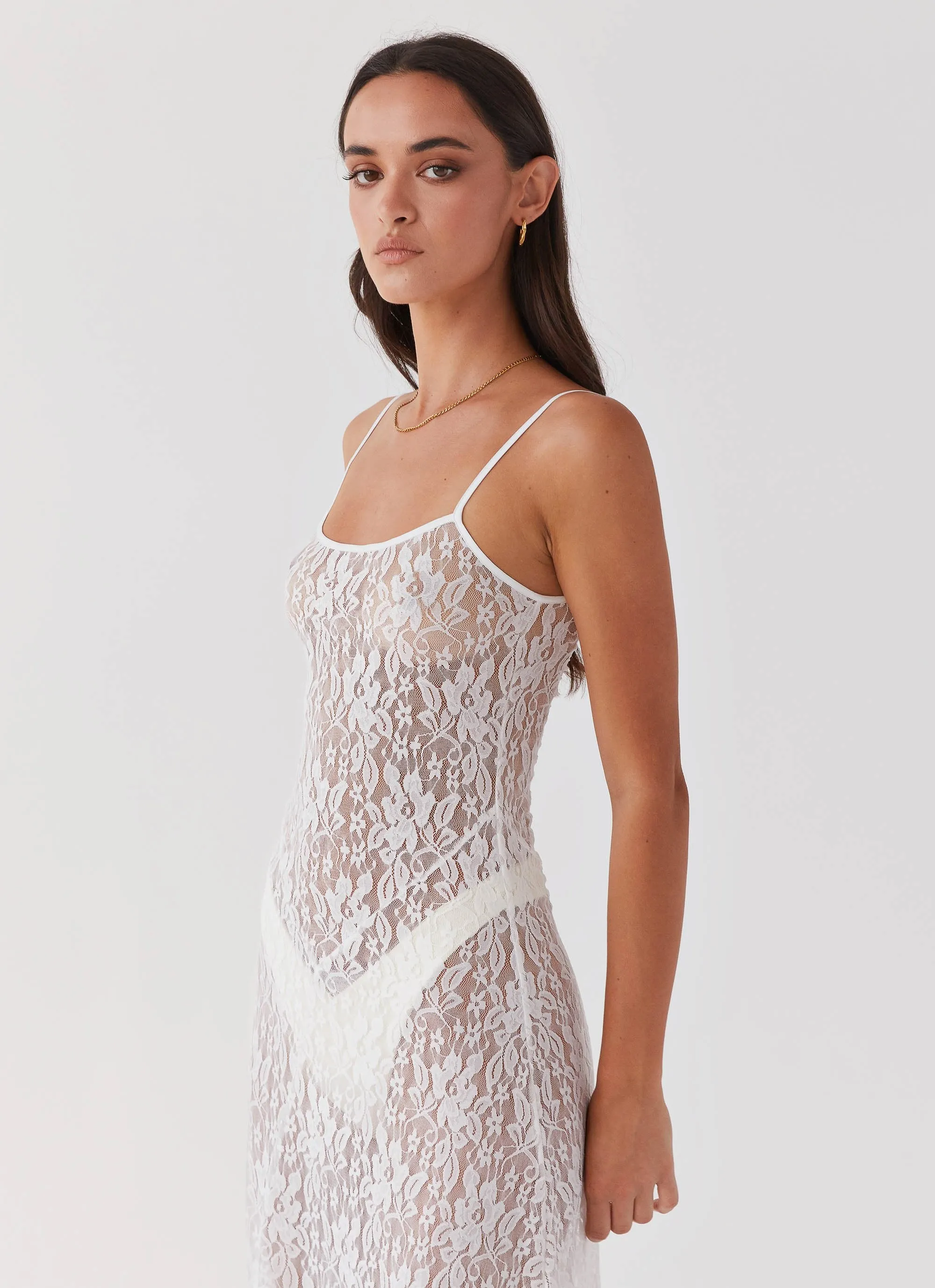 Wild Thoughts Lace Midi Dress - Snow