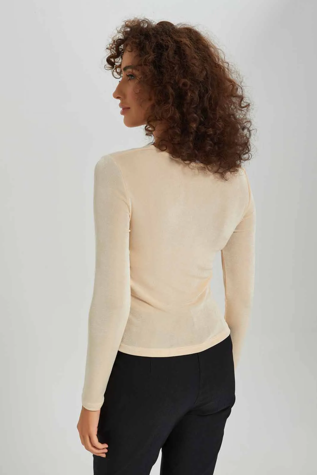 Women Cream Ruch Detail Embellished Top