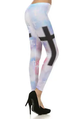 Womens Leggings Cross Pastel Galaxy Cosmic Skinny Stretch Long Length