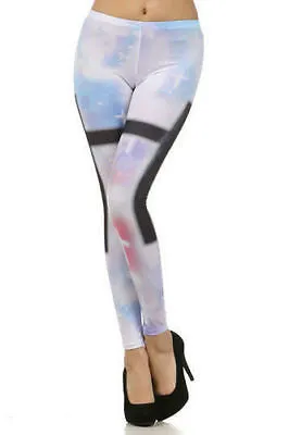 Womens Leggings Cross Pastel Galaxy Cosmic Skinny Stretch Long Length