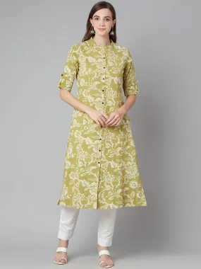 Women'S Pastel Green Cotton Flex A-Line Kurta