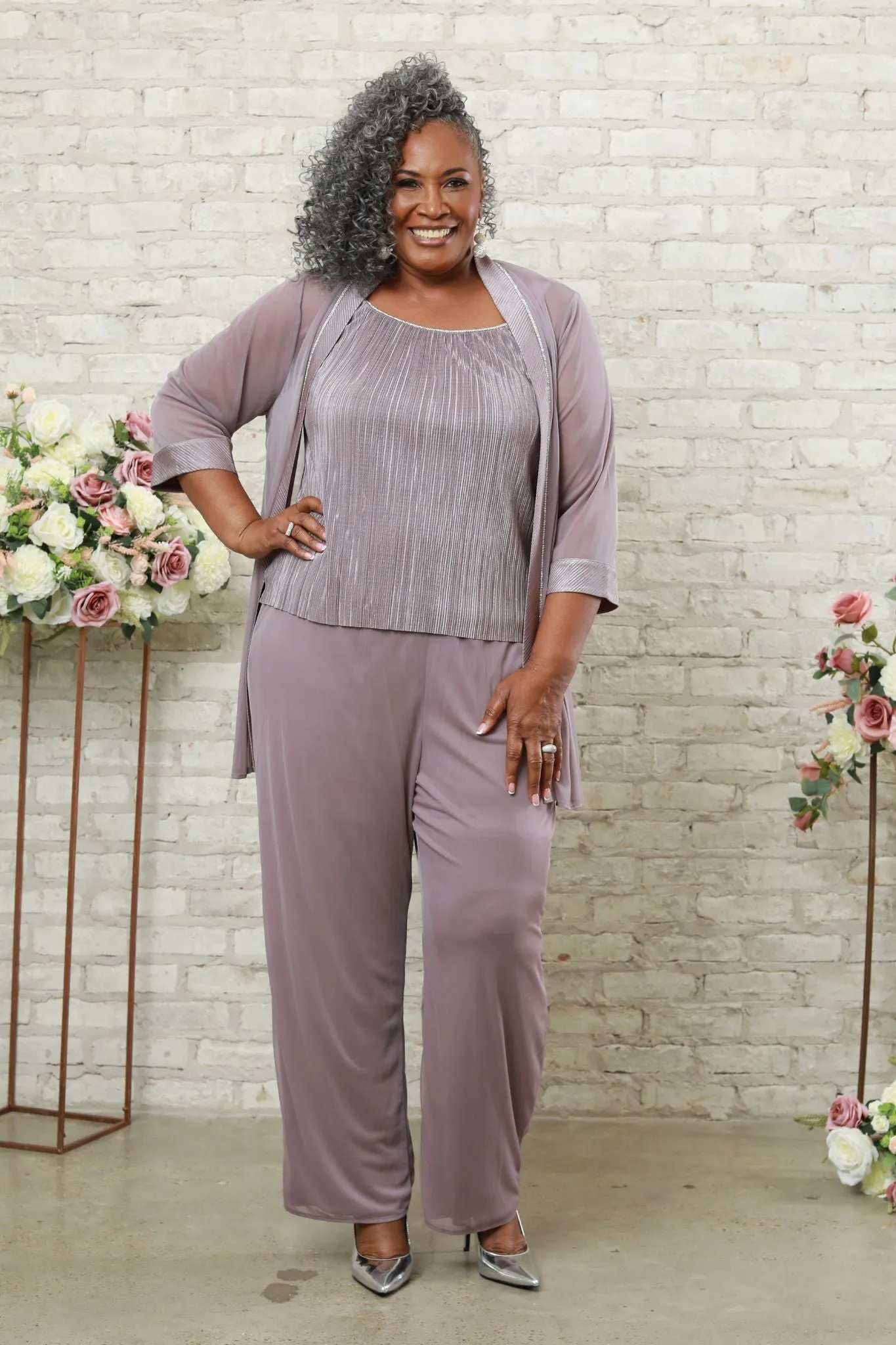 Women's Plus Size Sleeveless Glitter Top Pant Set