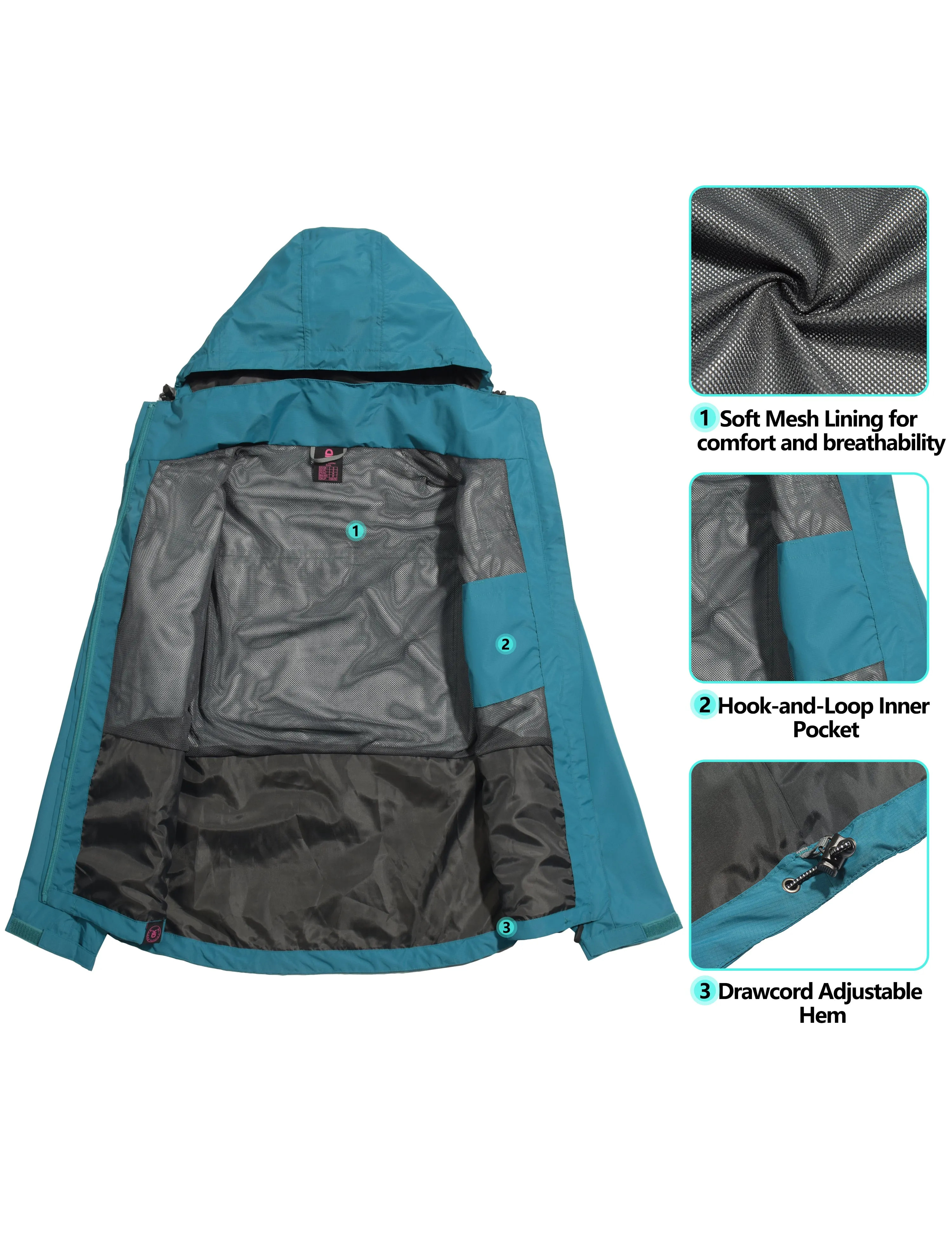 Women's Waterproof Hooded Hiking Travel Rain Shell Jacket