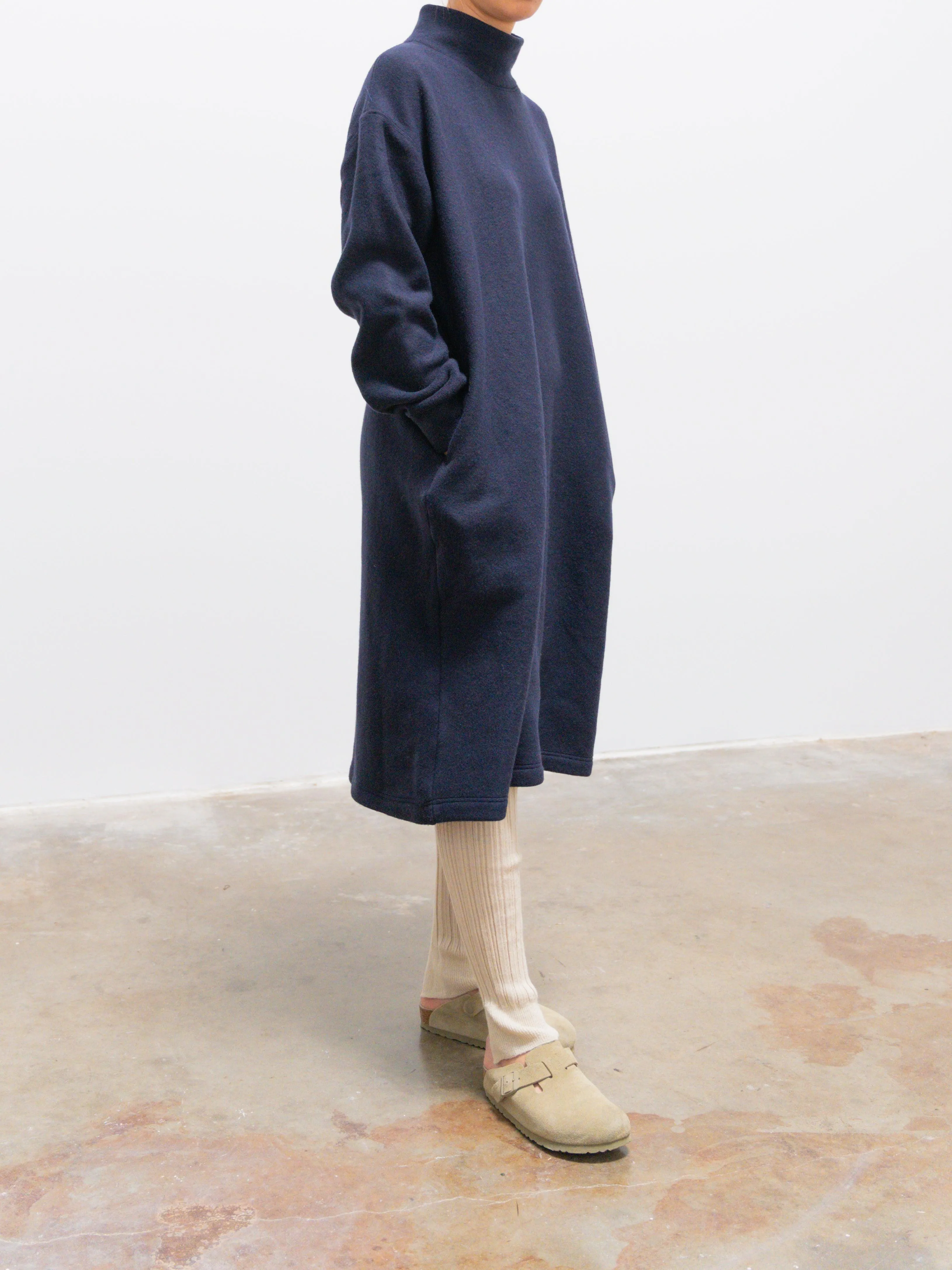 Wool Jersey High Neck Sweatdress - Navy