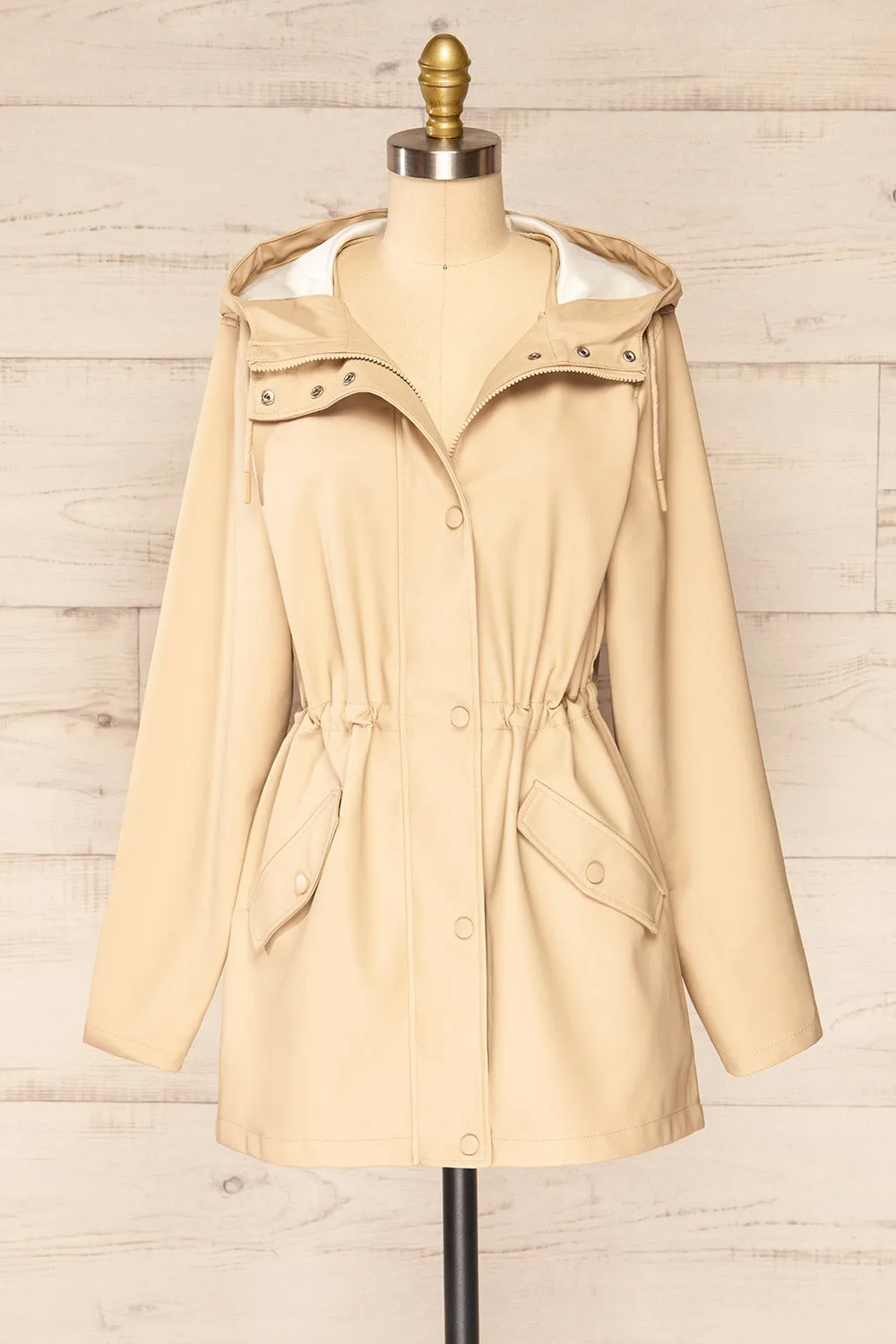 Xito Beige | Hooded Raincoat w/ Drawstring