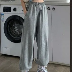 Yeknu Woman Pants Streetwear Korean Style Loose Joggers Women Sweatpants Grey High Waist  Comfort Simple Basic Casual Fashion Trousers