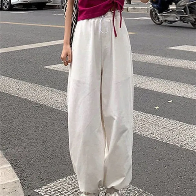 Yeknu Woman Pants Streetwear Korean Style Loose Joggers Women Sweatpants Grey High Waist  Comfort Simple Basic Casual Fashion Trousers