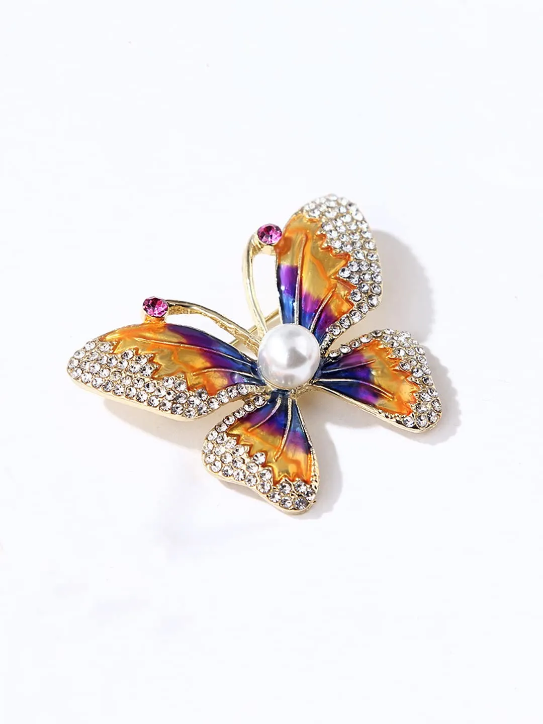 Yellow Chimes Brooch for Women Multicolor Crystal Butterfly Shaped Brooch Pin Fashionable Brooch for Girls and Women.