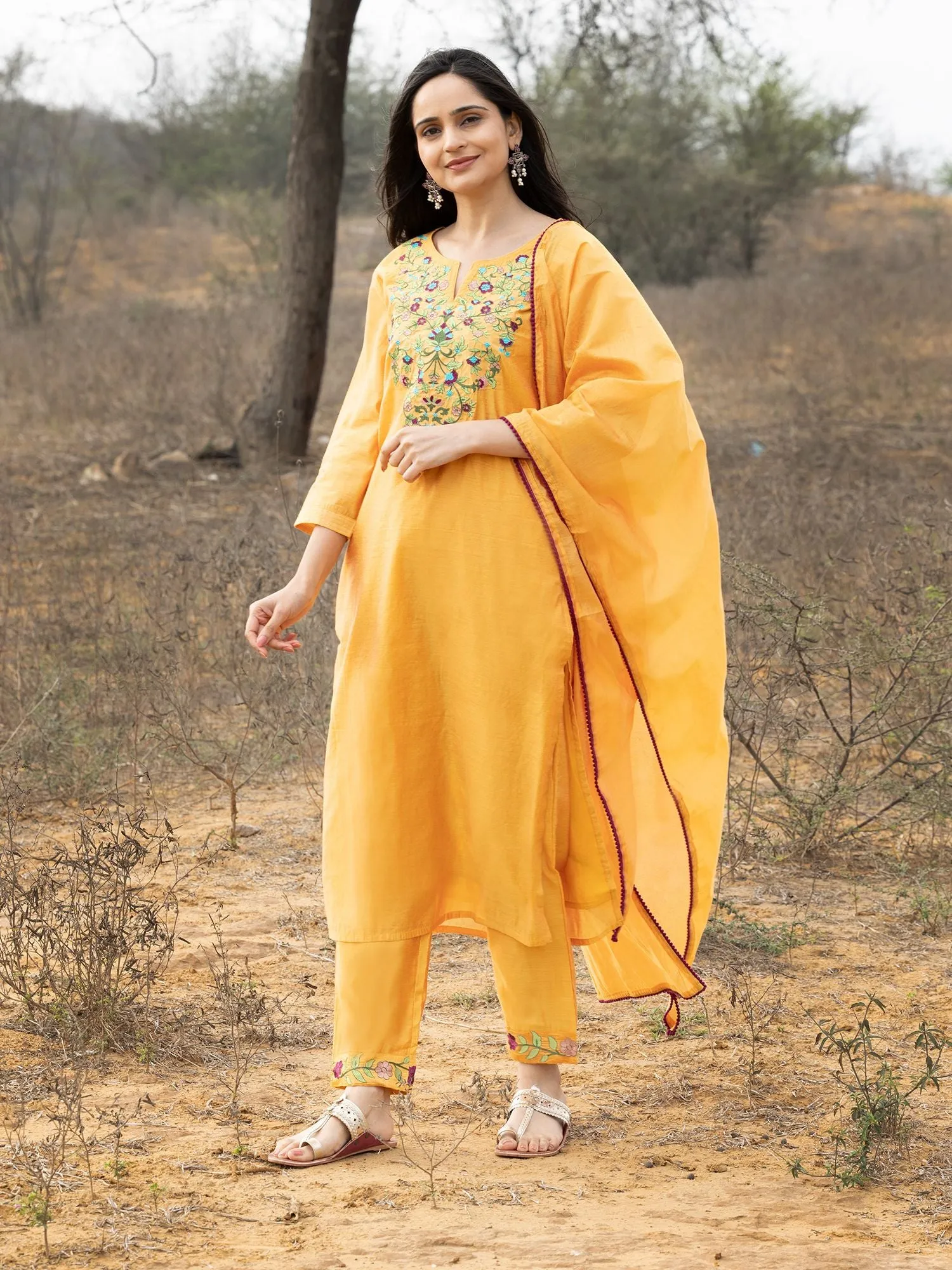 Yellow Summer Pastel Chanderi Kurta Set