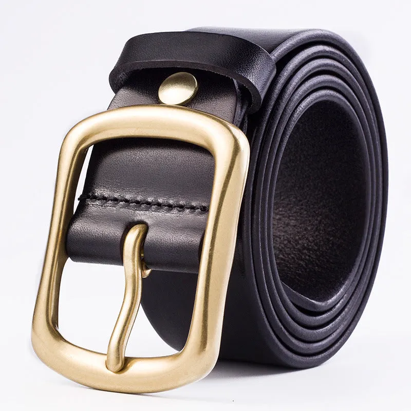 Youth Pin Buckle Casual Pure Copper First Layer Pants Belt Men's Leather Belt