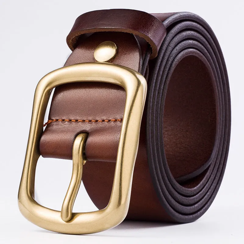 Youth Pin Buckle Casual Pure Copper First Layer Pants Belt Men's Leather Belt