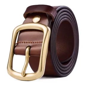 Youth Pin Buckle Casual Pure Copper First Layer Pants Belt Men's Leather Belt