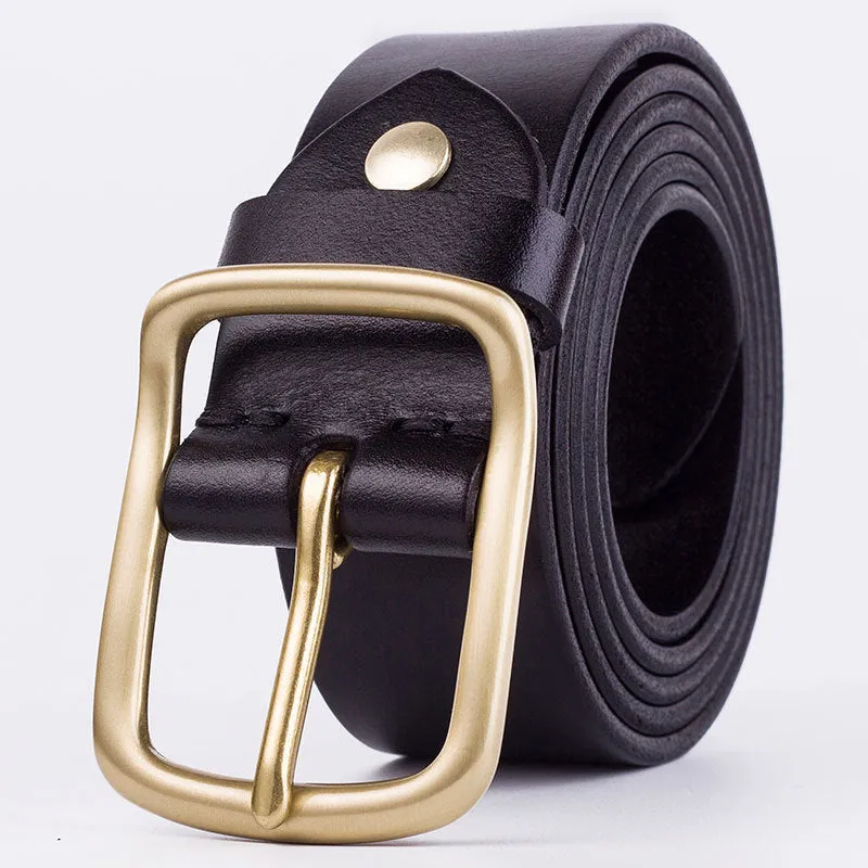 Youth Pin Buckle Casual Pure Copper First Layer Pants Belt Men's Leather Belt