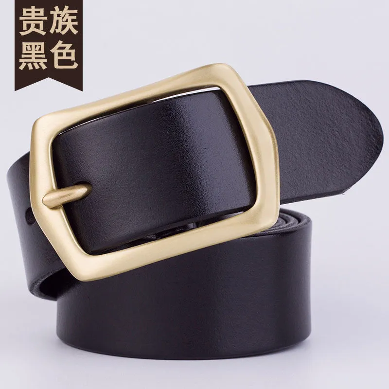 Youth Pin Buckle Casual Pure Copper First Layer Pants Belt Men's Leather Belt