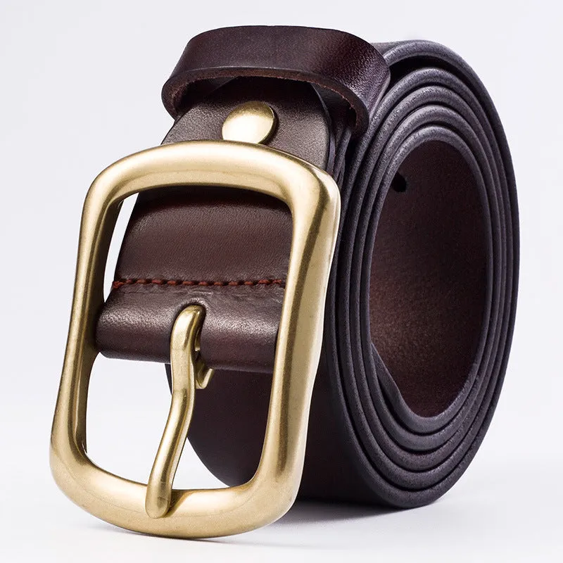 Youth Pin Buckle Casual Pure Copper First Layer Pants Belt Men's Leather Belt