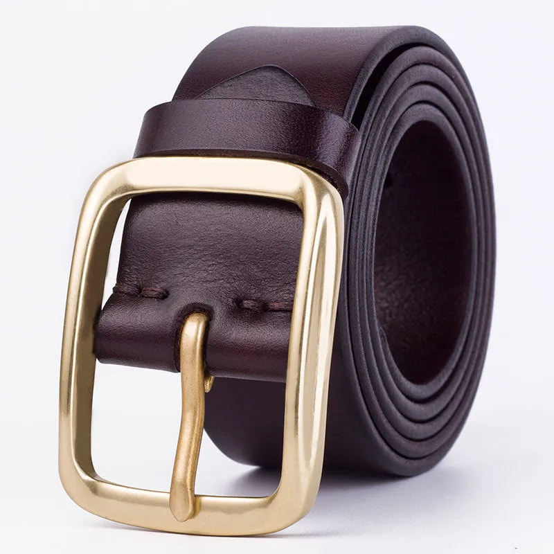 Youth Pin Buckle Casual Pure Copper First Layer Pants Belt Men's Leather Belt